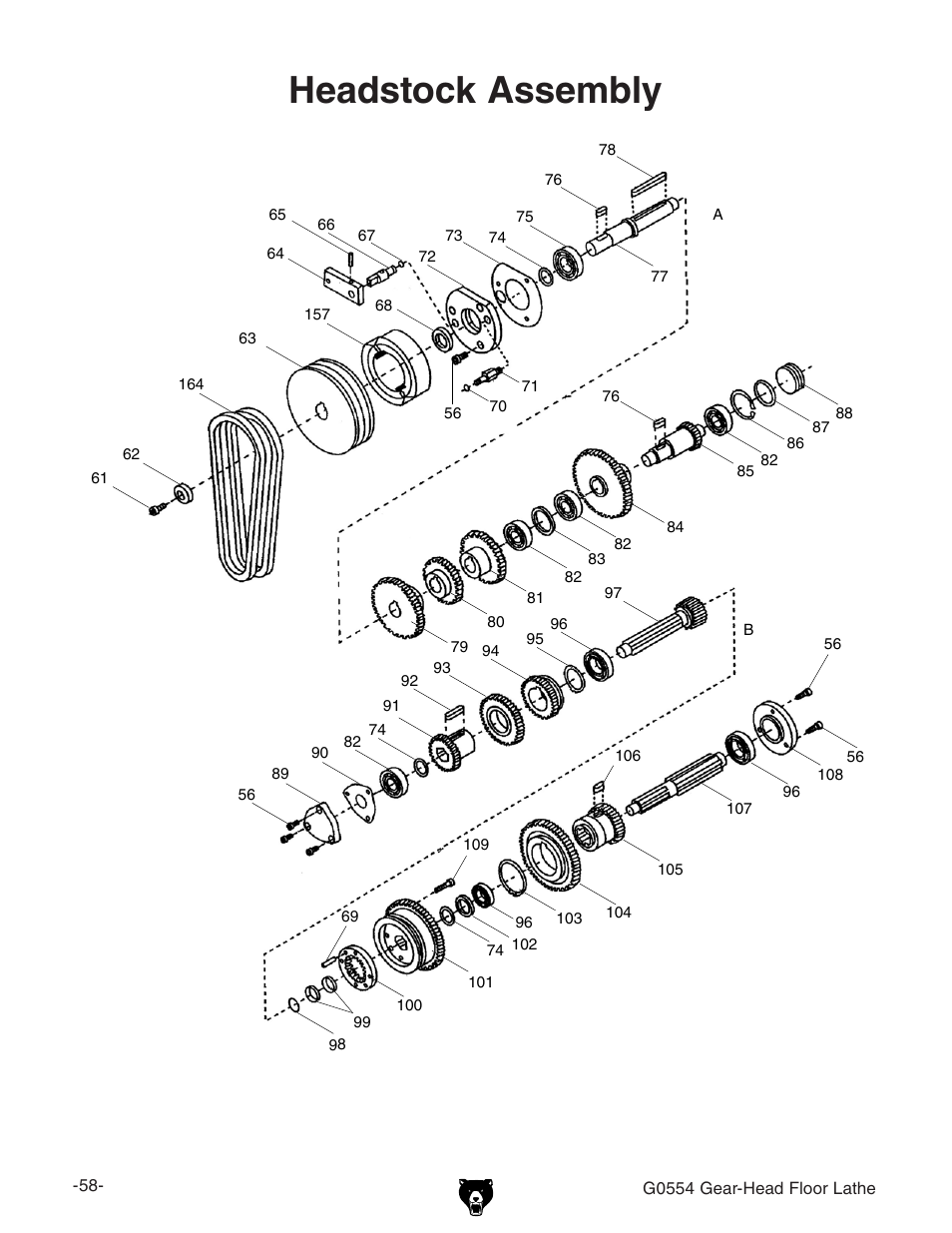 Headstock assembly | Grizzly G0554 User Manual | Page 60 / 92