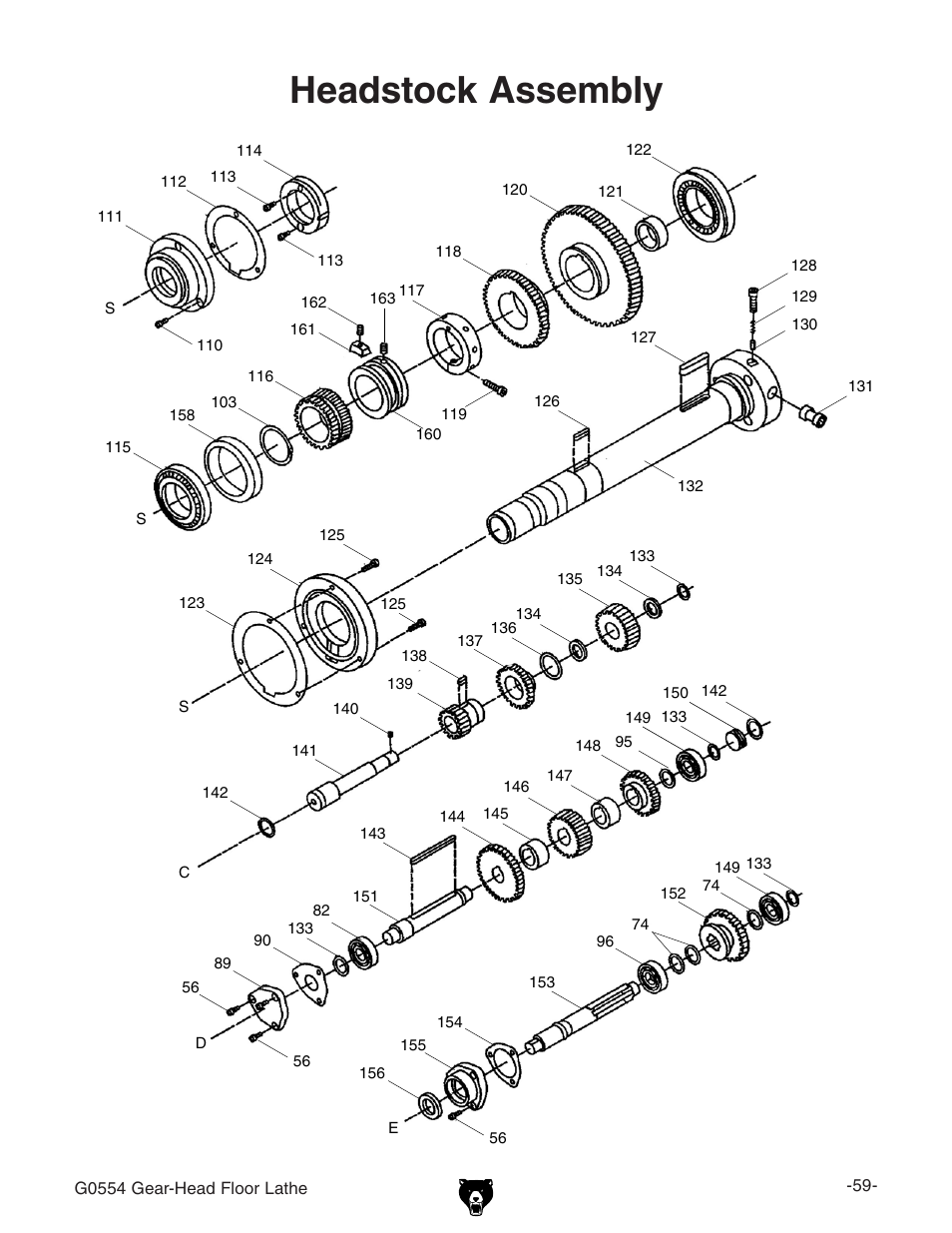 Headstock assembly | Grizzly G0554 User Manual | Page 61 / 92