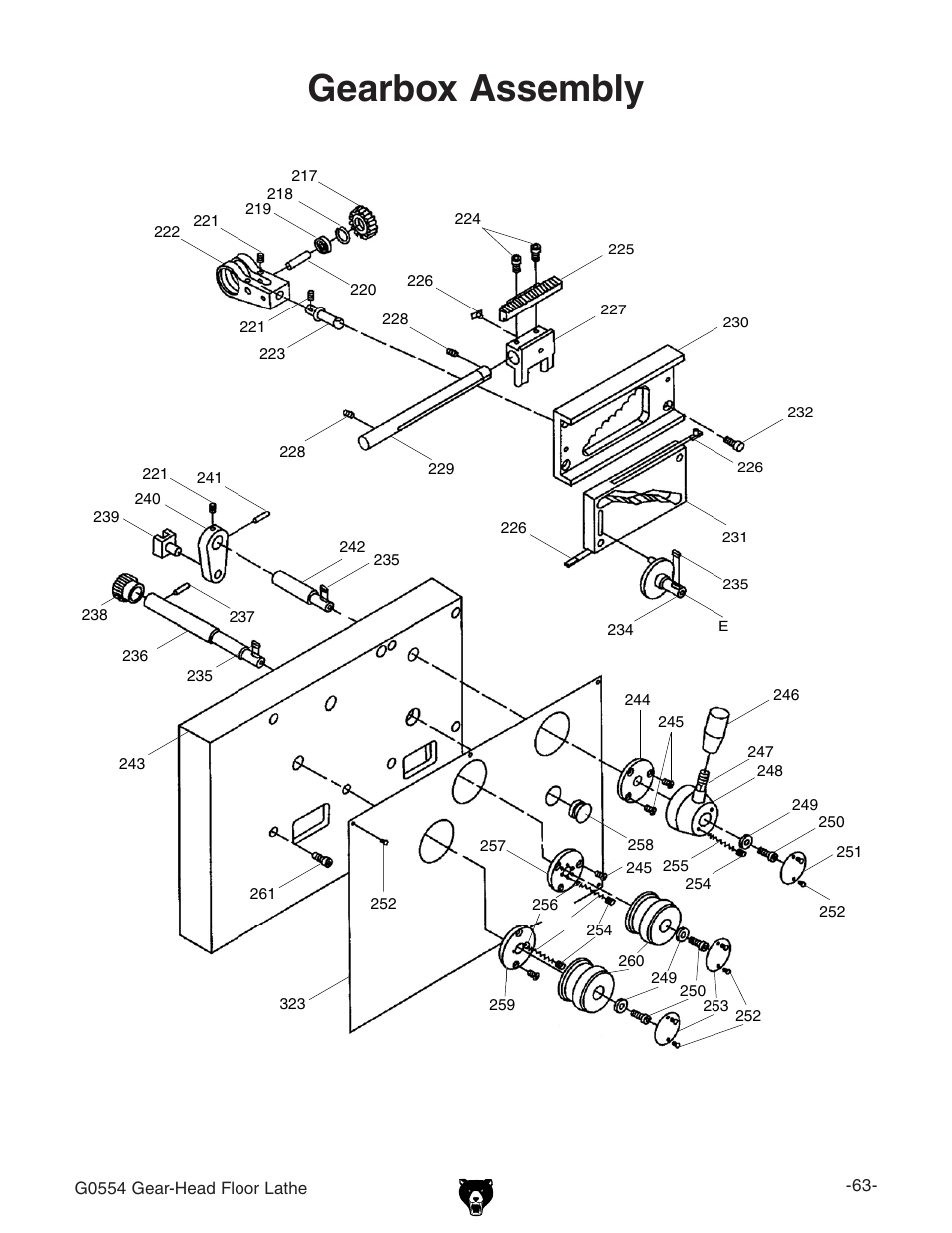 Gearbox assembly | Grizzly G0554 User Manual | Page 65 / 92