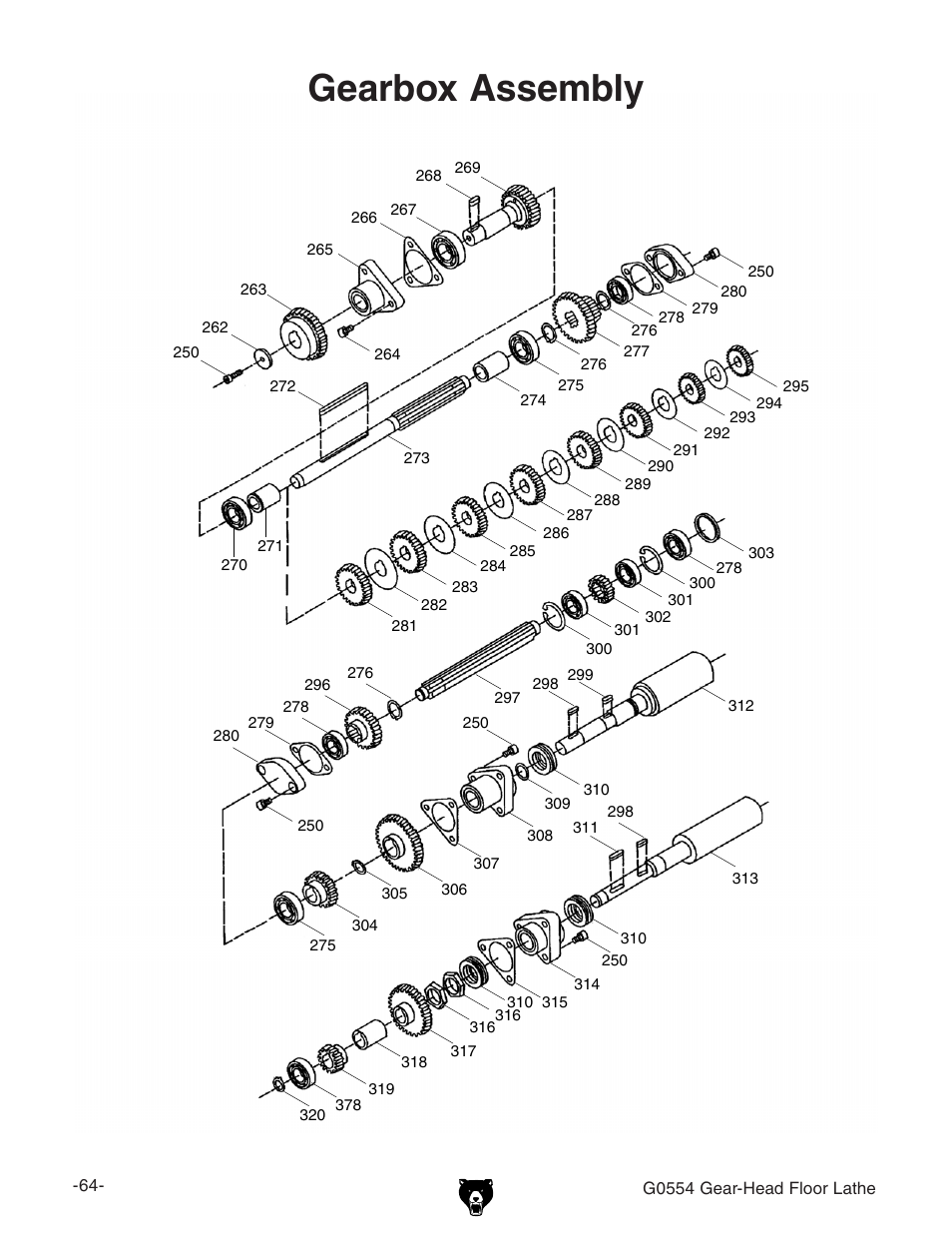 Gearbox assembly | Grizzly G0554 User Manual | Page 66 / 92