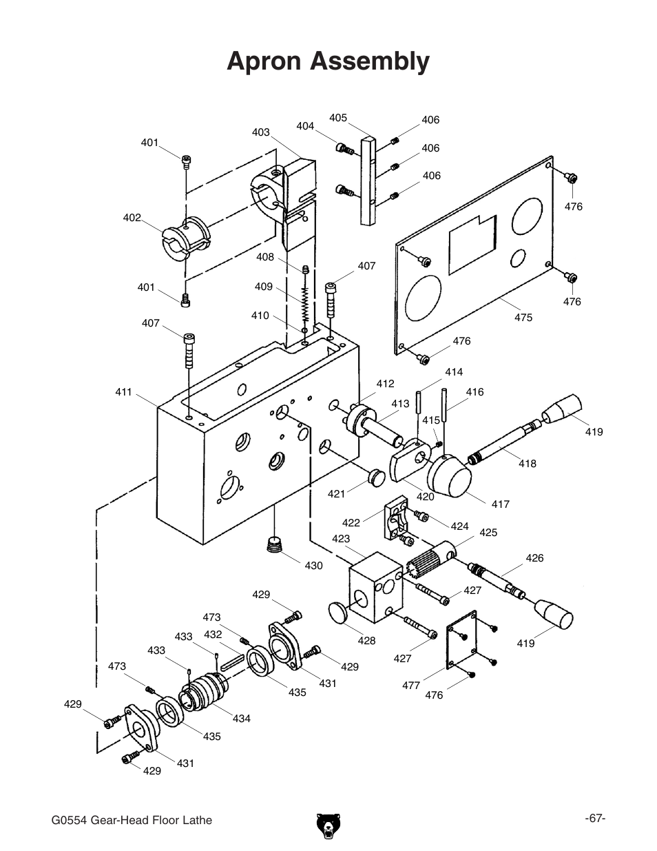 Apron assembly | Grizzly G0554 User Manual | Page 69 / 92