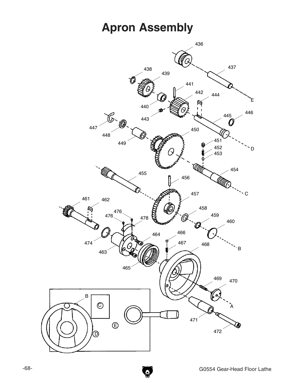 Apron assembly | Grizzly G0554 User Manual | Page 70 / 92