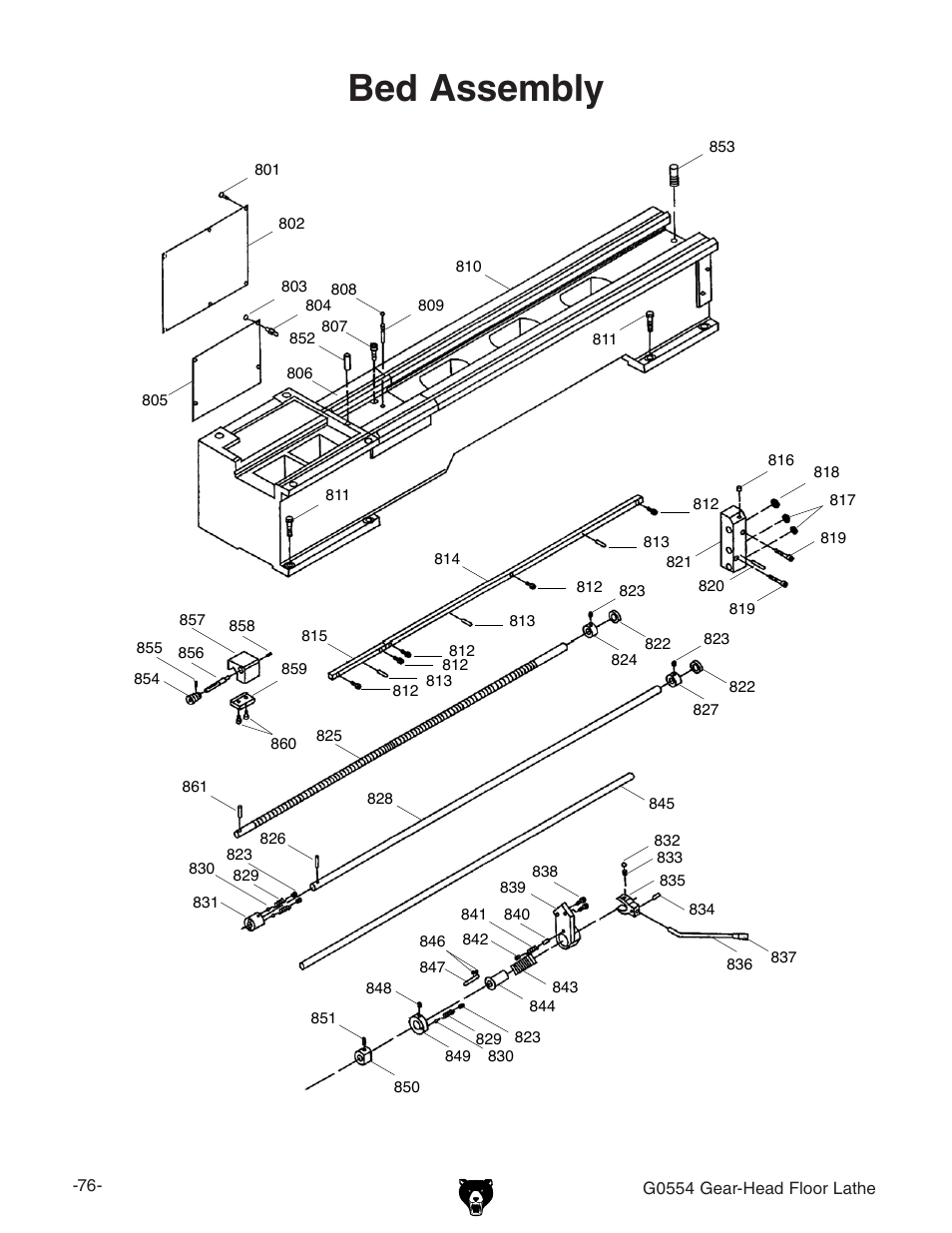 Bed assembly | Grizzly G0554 User Manual | Page 78 / 92