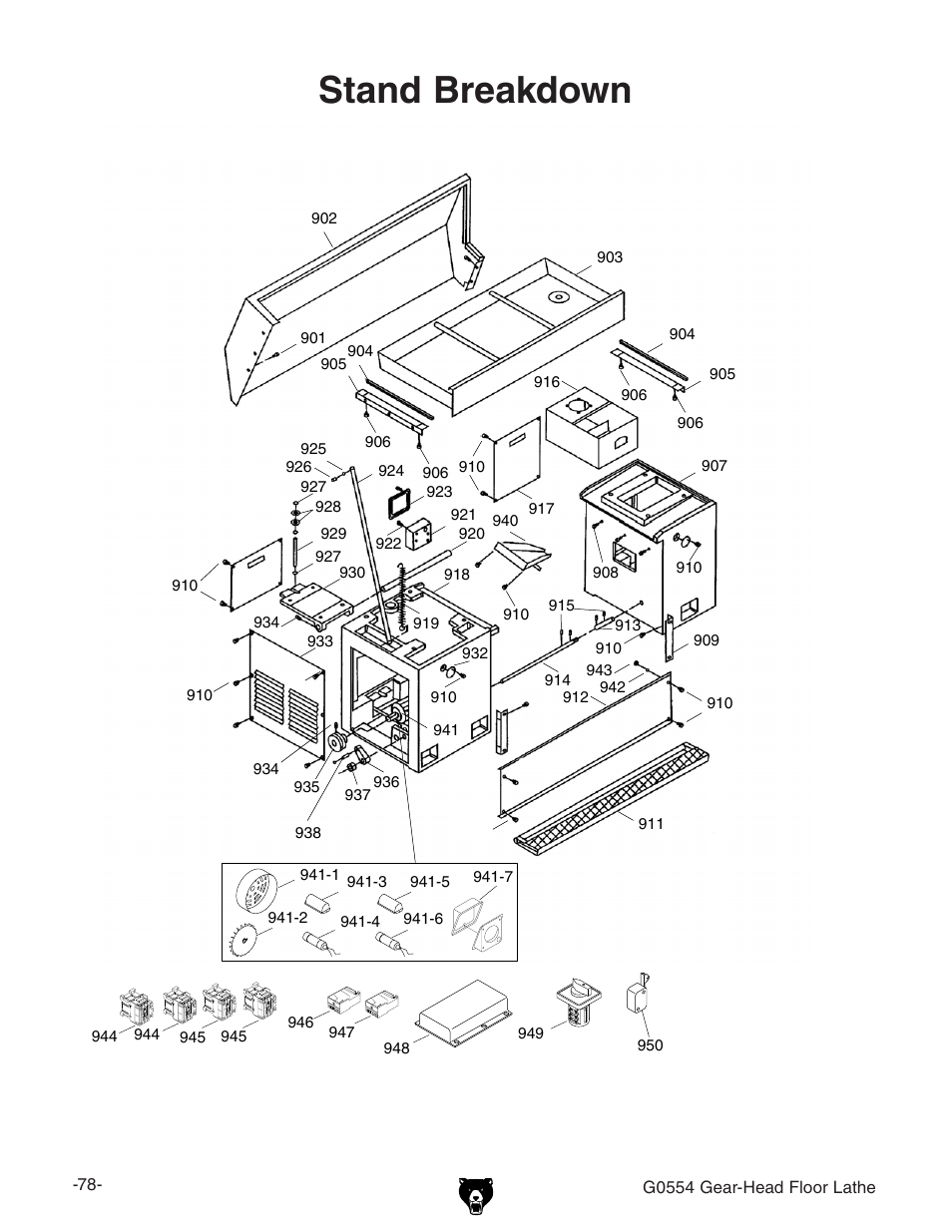 Stand breakdown | Grizzly G0554 User Manual | Page 80 / 92