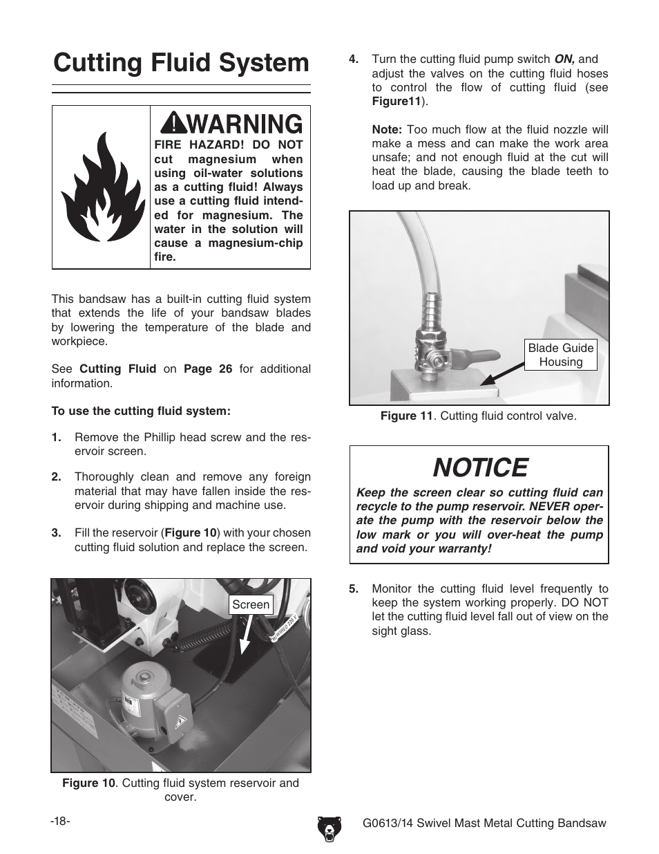 Cutting fluid system, Notice | Grizzly G0613/G0614 User Manual | Page 20 / 68