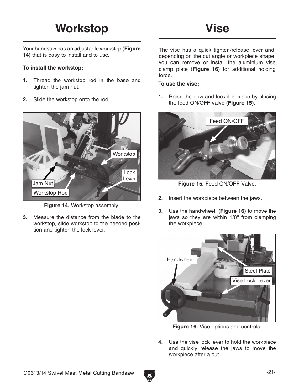 Workstop, Vise | Grizzly G0613/G0614 User Manual | Page 23 / 68