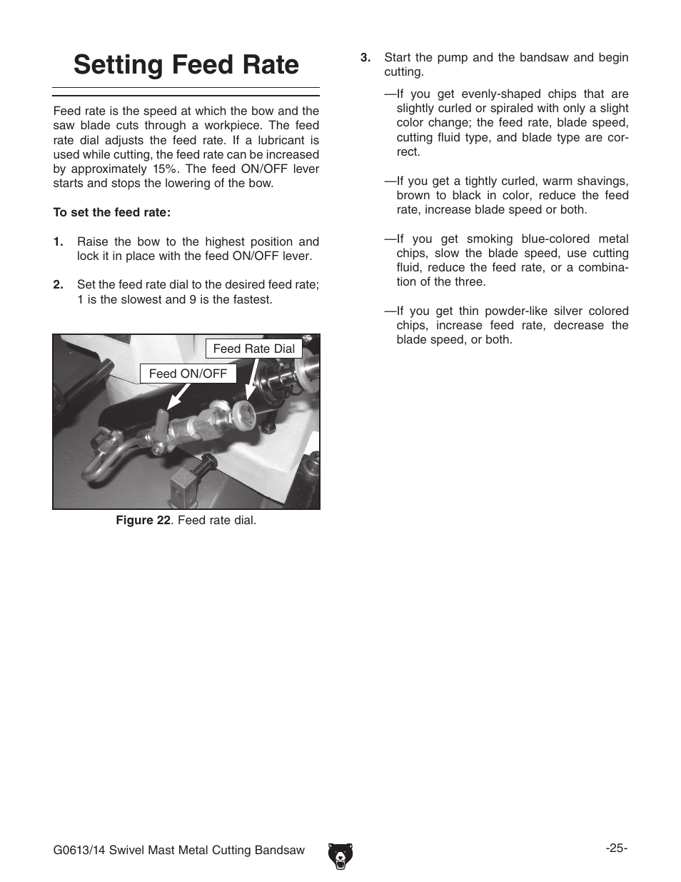 Setting feed rate | Grizzly G0613/G0614 User Manual | Page 27 / 68