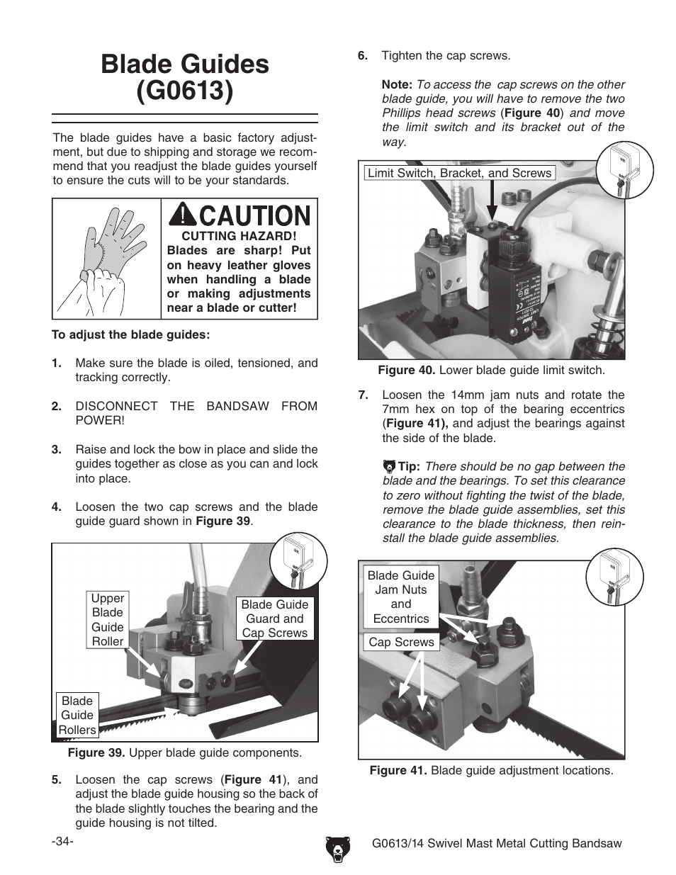 Blade guides (g0613) | Grizzly G0613/G0614 User Manual | Page 36 / 68
