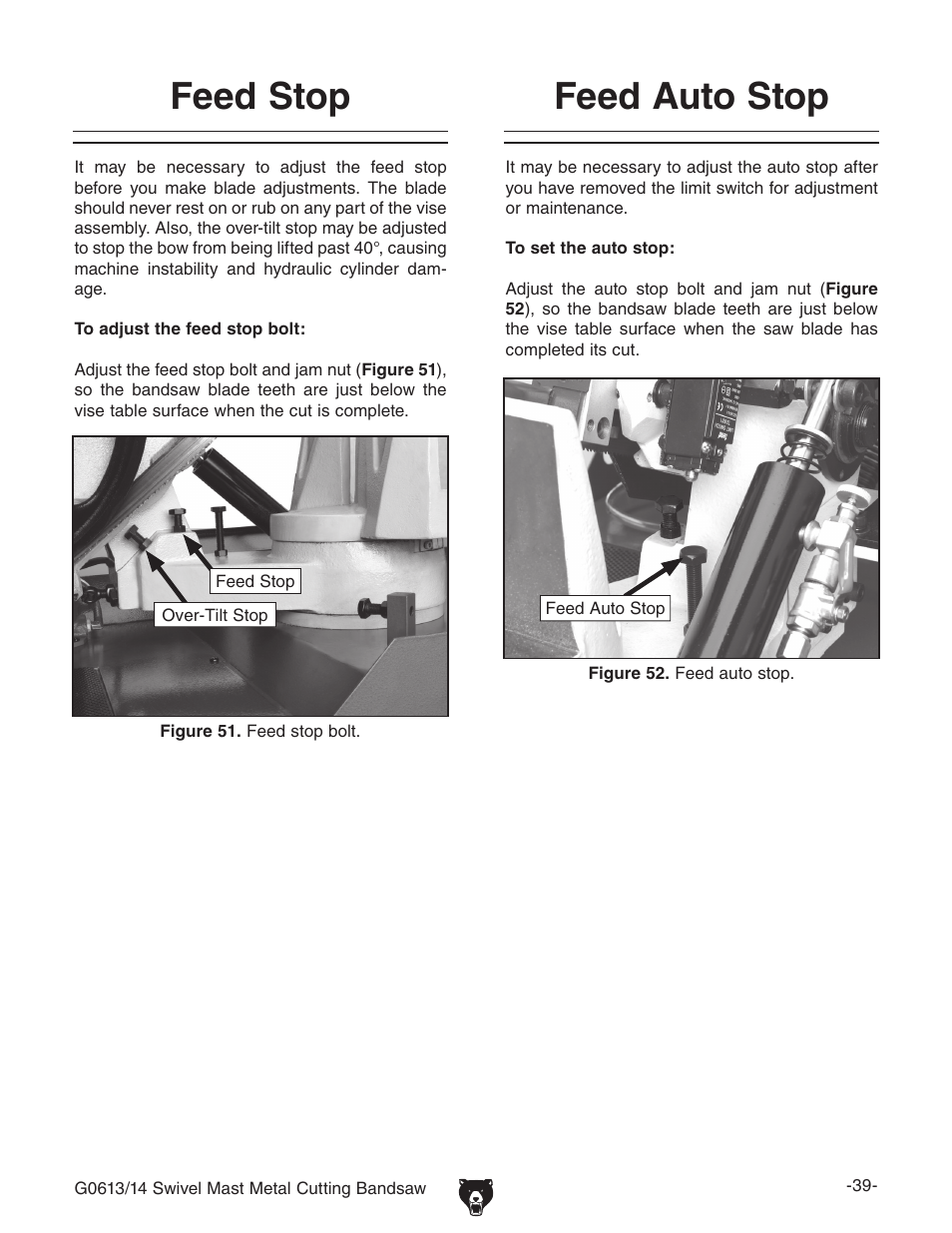 Feed stop, Feed auto stop | Grizzly G0613/G0614 User Manual | Page 41 / 68