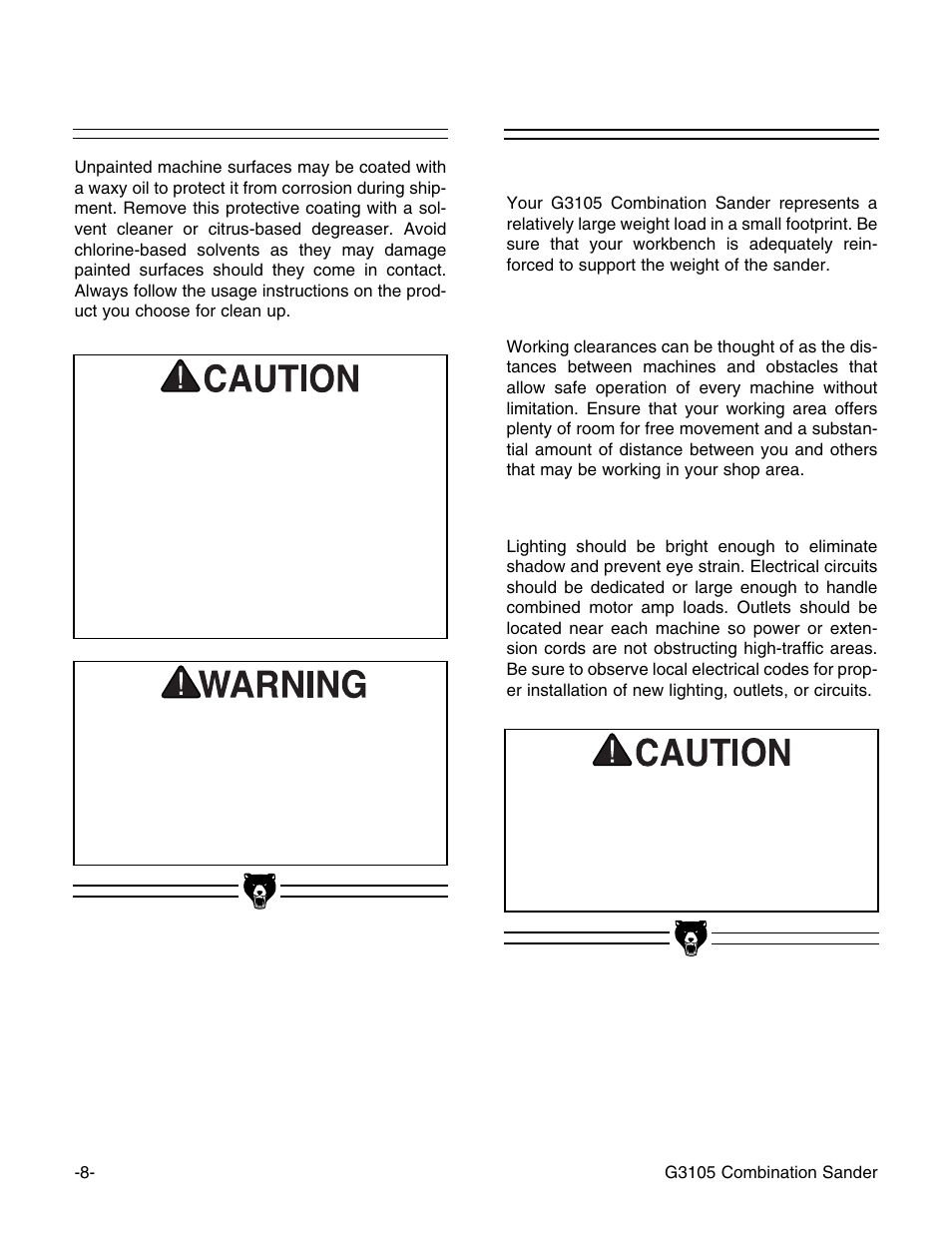 Clean up, Site consideration | Grizzly G3105 User Manual | Page 10 / 26