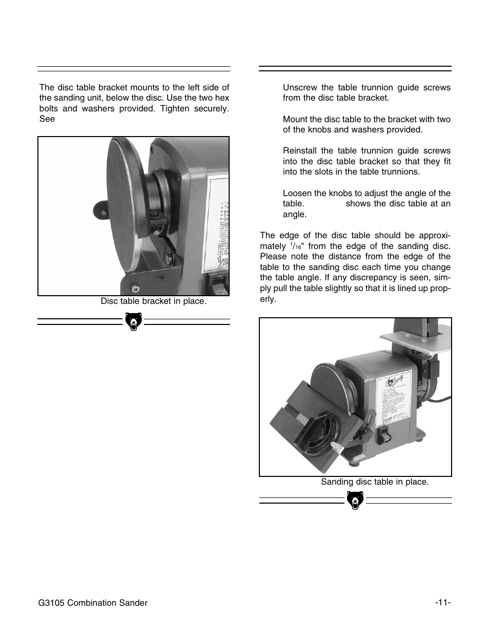 Disc table bracket, Disc table | Grizzly G3105 User Manual | Page 13 / 26