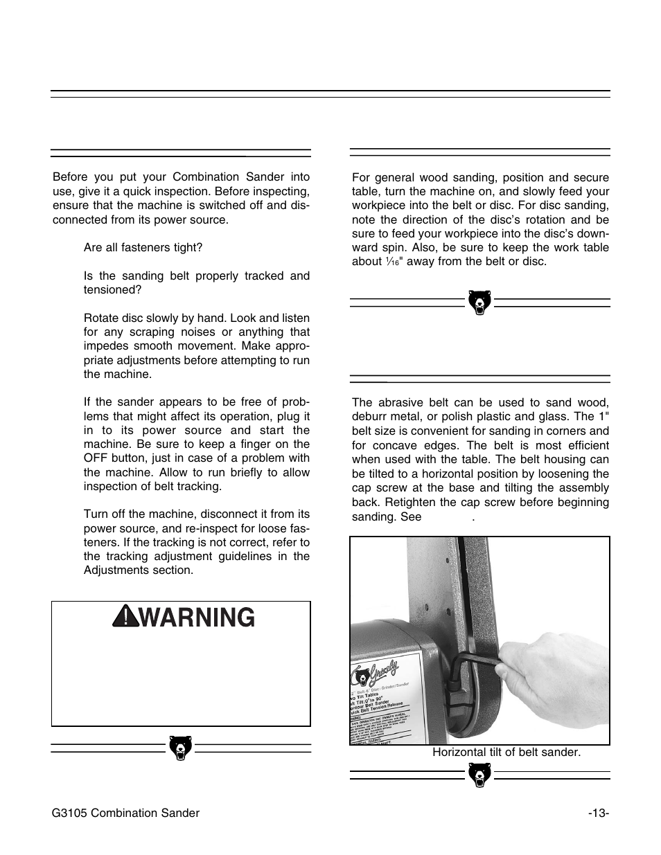 Test-run general sanding belt sanding | Grizzly G3105 User Manual | Page 15 / 26
