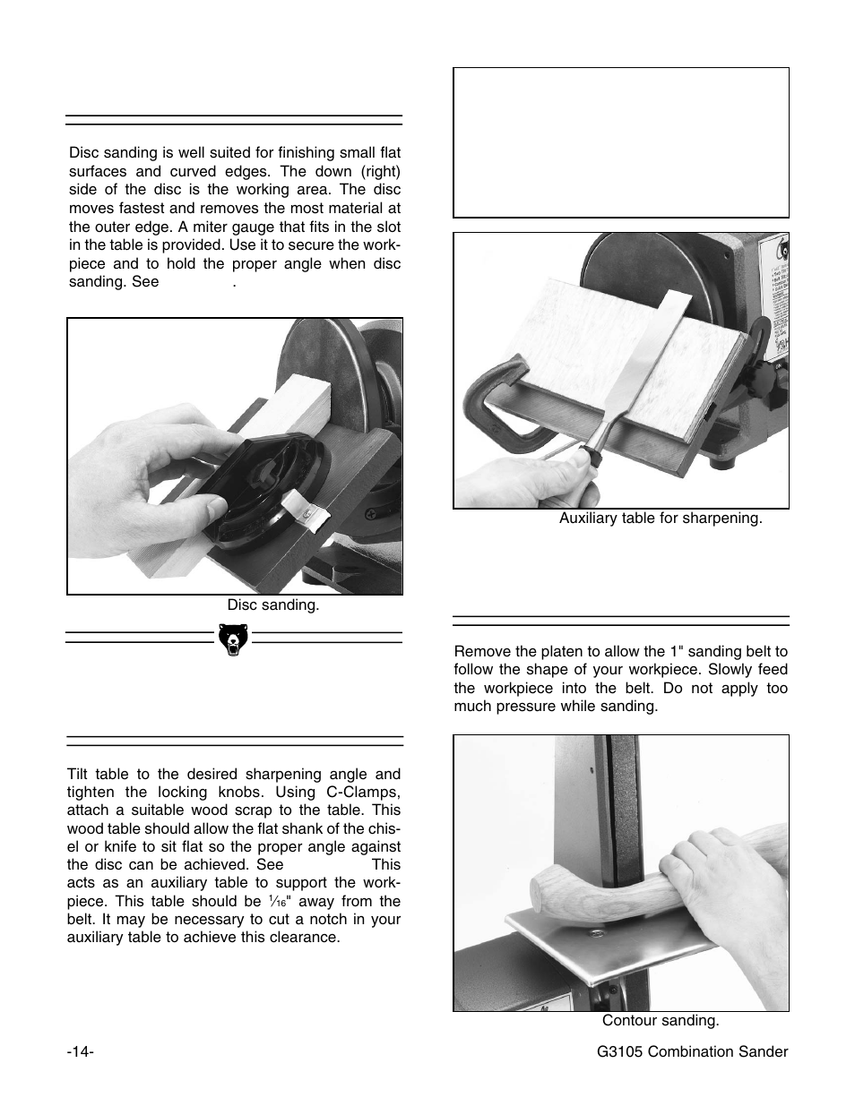 Disc sanding sharpening, Contour sanding, Notice | Grizzly G3105 User Manual | Page 16 / 26