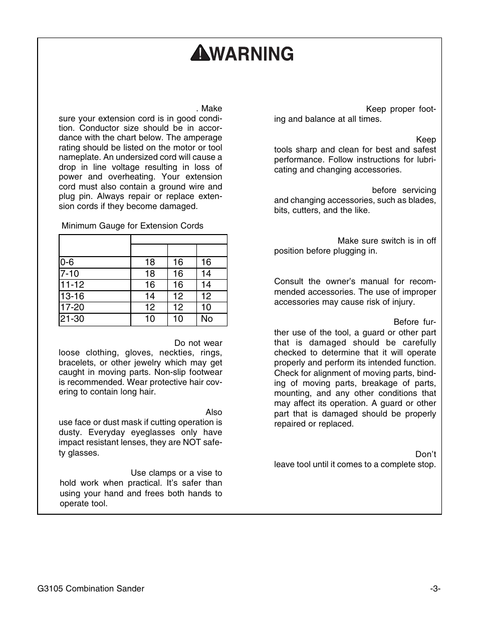 Safety instructions for power tools | Grizzly G3105 User Manual | Page 5 / 26