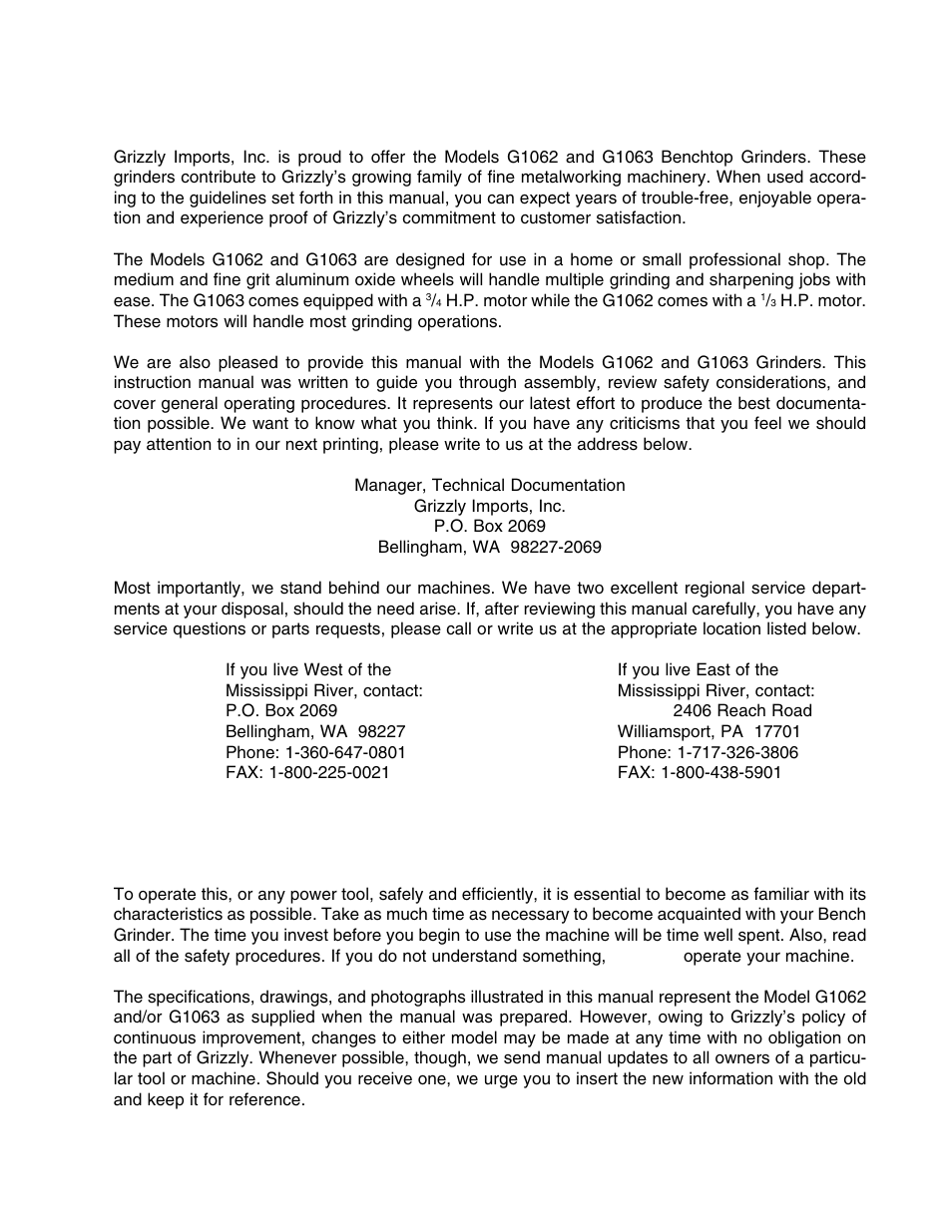 I. introduction, Ii. commentary | Grizzly G1062 User Manual | Page 4 / 13