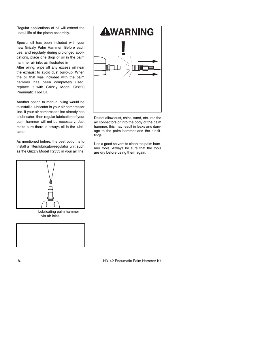 Notice, Cleaning palm hammer, Oiling palm hammer | Grizzly Model H3142 User Manual | Page 10 / 16