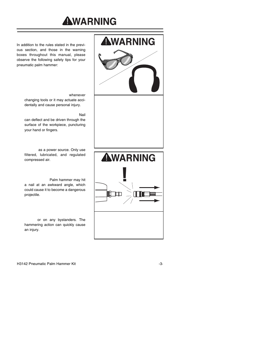 Palm hammer safety | Grizzly Model H3142 User Manual | Page 5 / 16