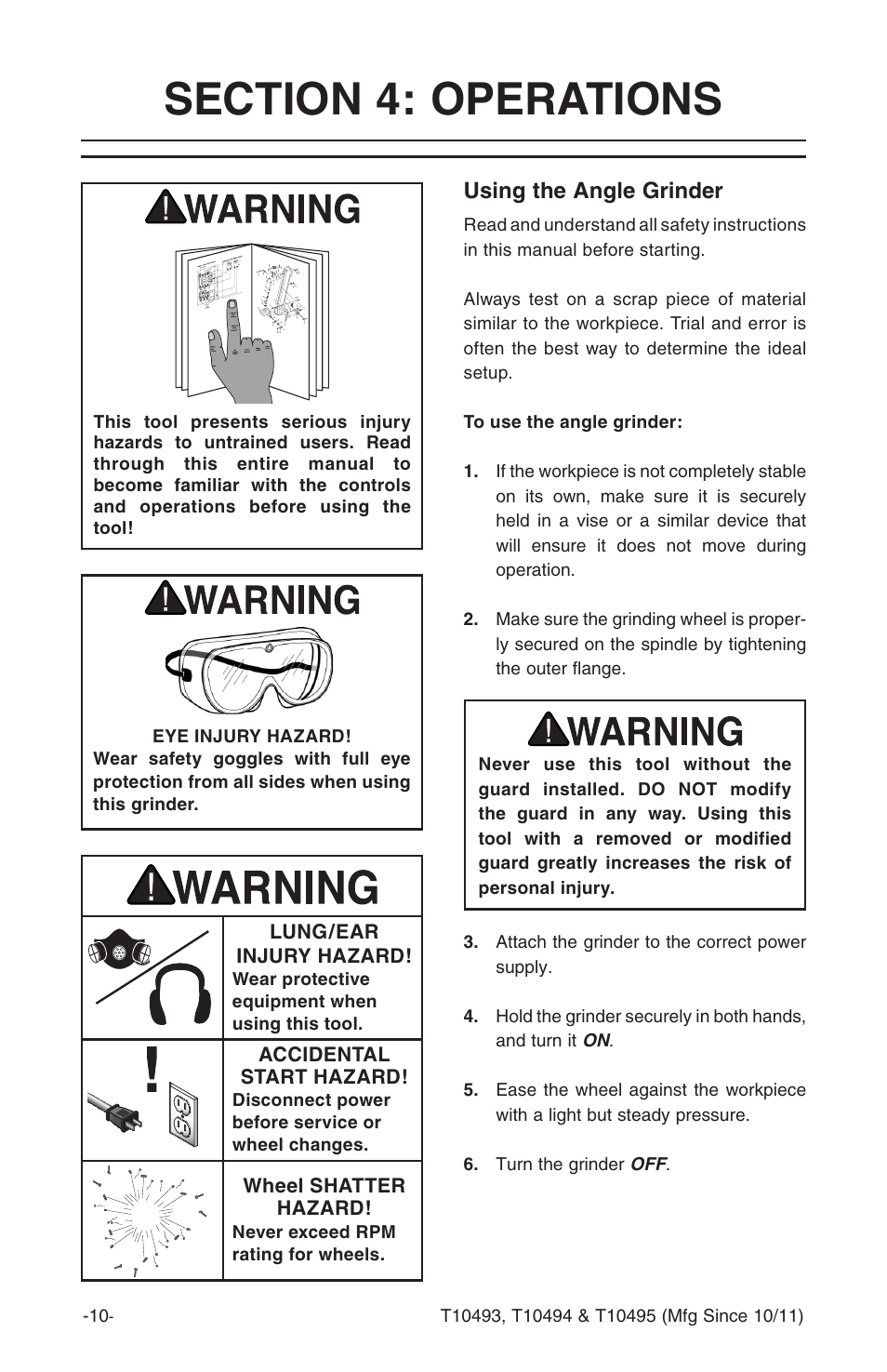 Using the angle grinder | Grizzly 4" User Manual | Page 12 / 24