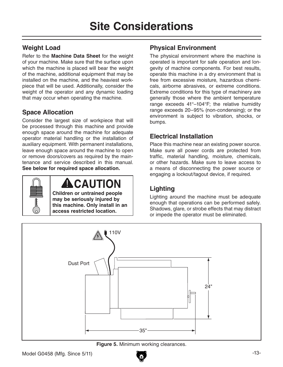 Site considerations | Grizzly G0458 User Manual | Page 15 / 48