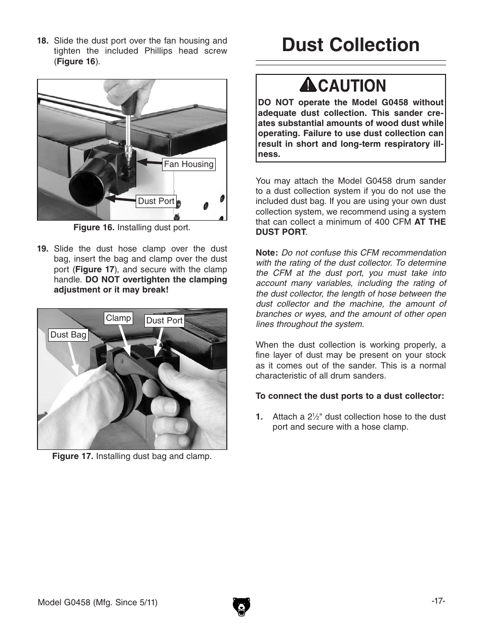 Dust collection | Grizzly G0458 User Manual | Page 19 / 48