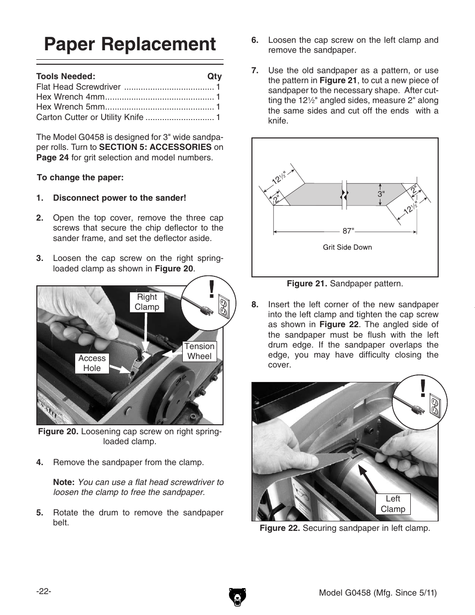 Paper replacement | Grizzly G0458 User Manual | Page 24 / 48