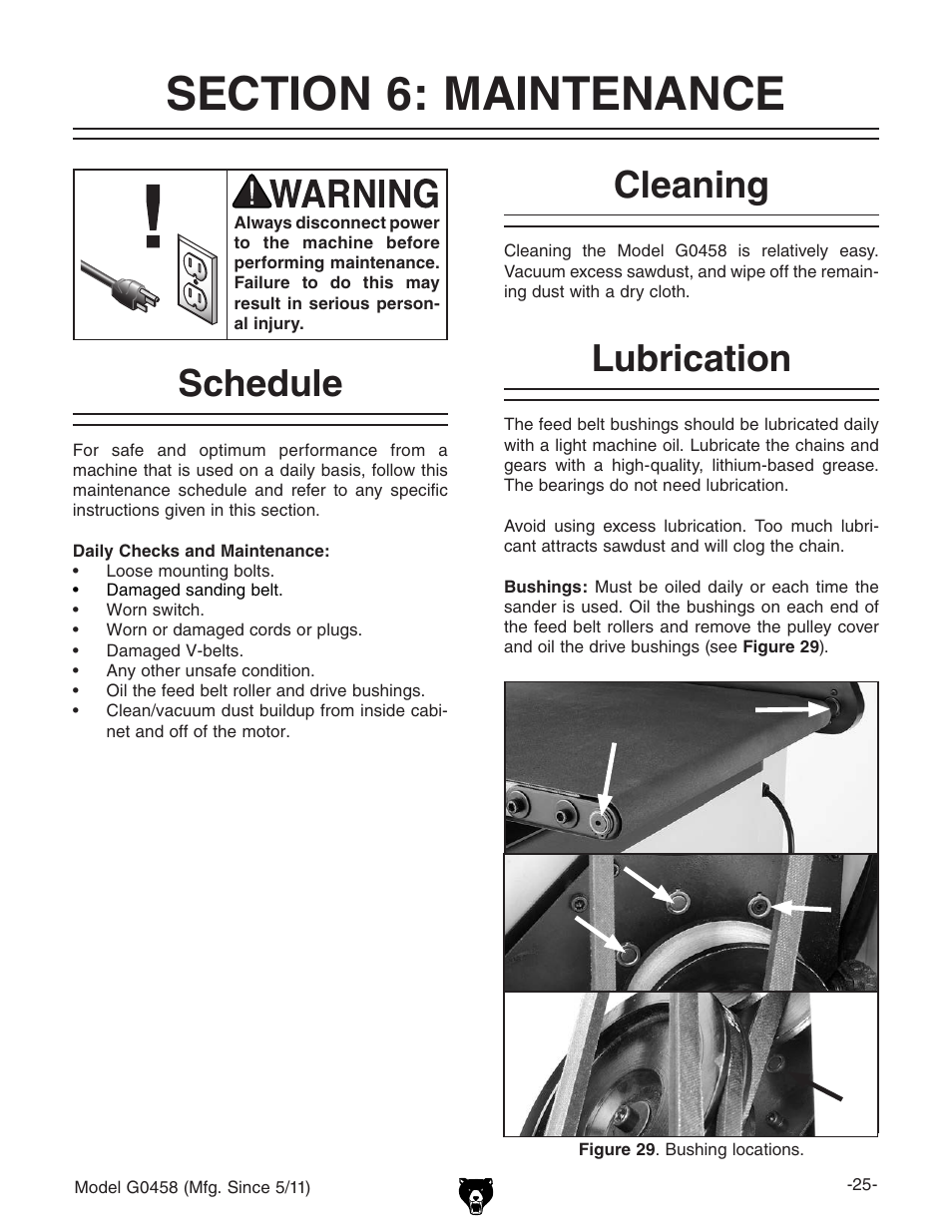 Lubrication, Cleaning, Schedule | Grizzly G0458 User Manual | Page 27 / 48