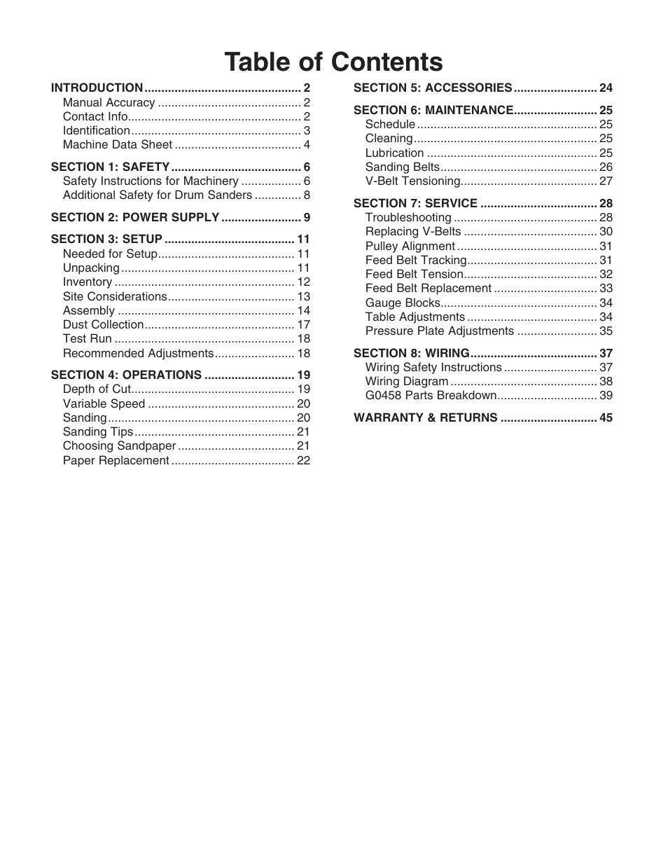 Grizzly G0458 User Manual | Page 3 / 48