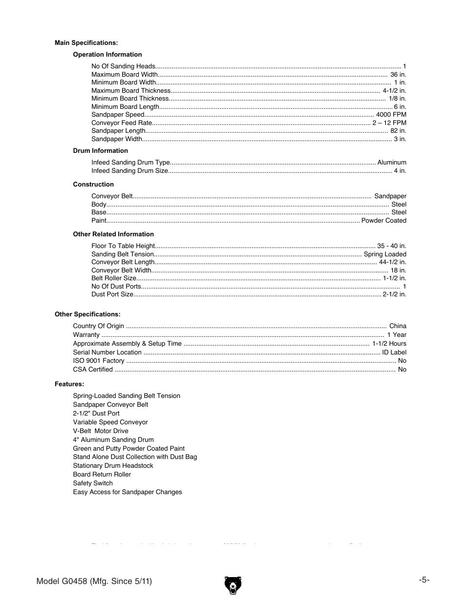 Grizzly G0458 User Manual | Page 7 / 48