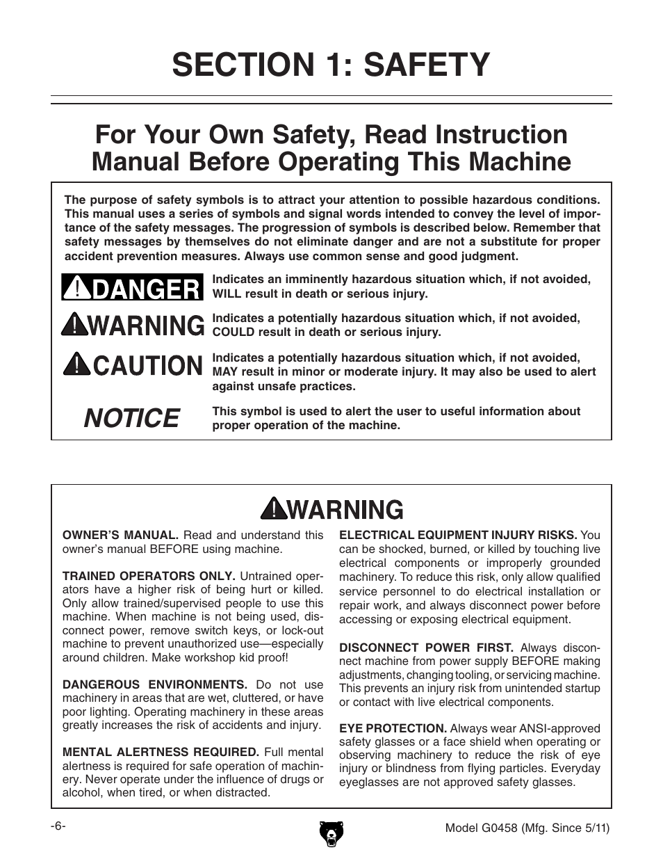 Notice | Grizzly G0458 User Manual | Page 8 / 48