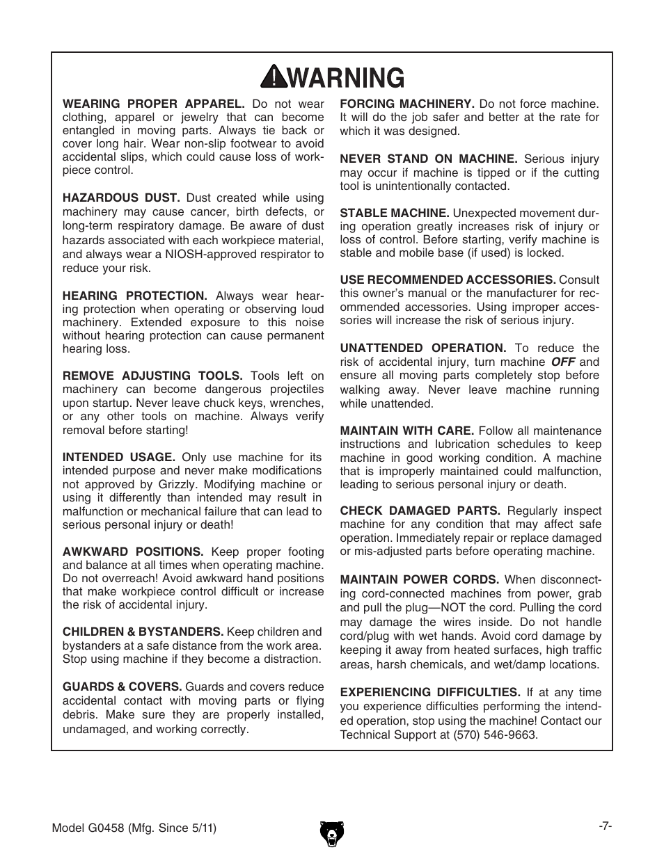 Grizzly G0458 User Manual | Page 9 / 48