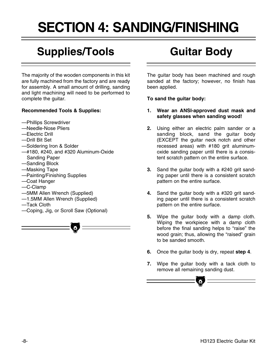 Guitar body supplies/tools | Grizzly H3123 User Manual | Page 10 / 32