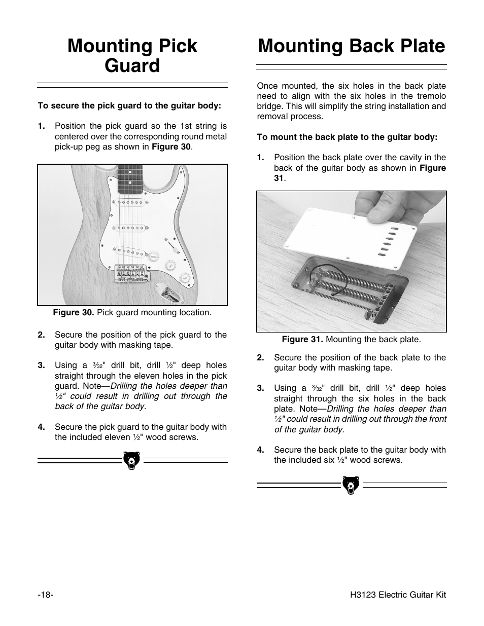 Mounting pick guard, Mounting back plate | Grizzly H3123 User Manual | Page 20 / 32