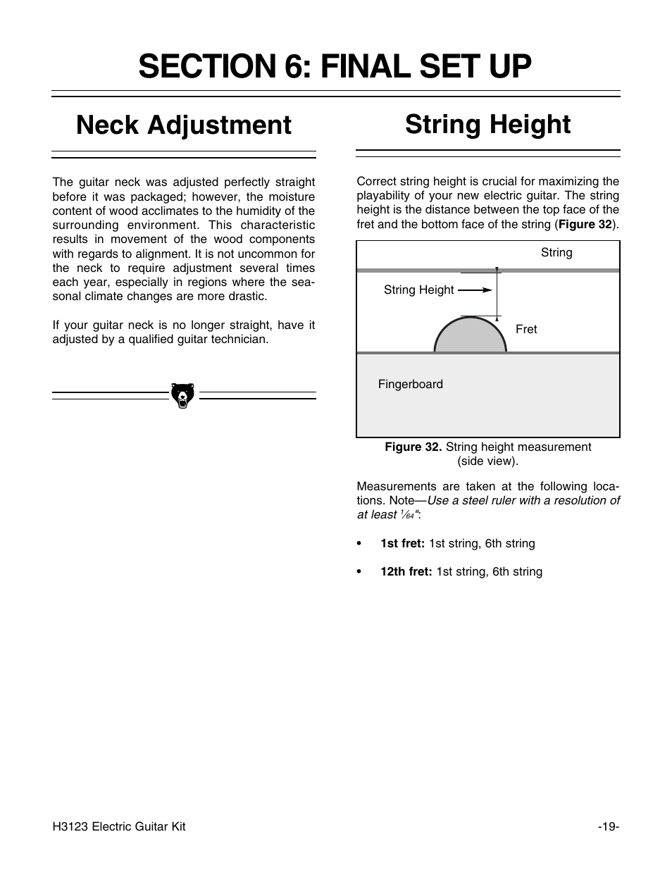 String height, Neck adjustment | Grizzly H3123 User Manual | Page 21 / 32