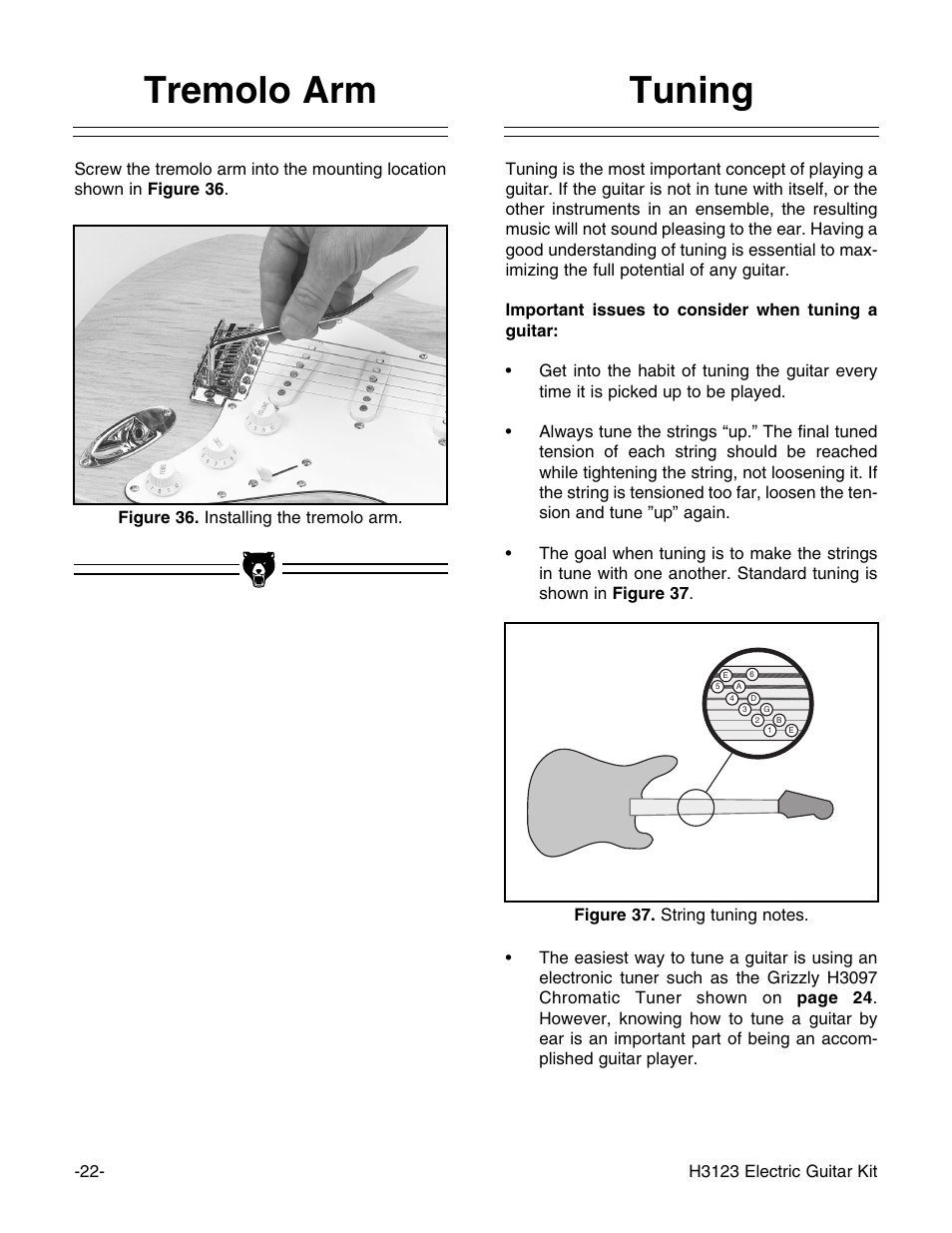Tremolo arm, Tuning | Grizzly H3123 User Manual | Page 24 / 32