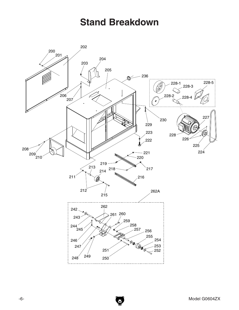 Stand breakdown | Grizzly G0604ZX User Manual | Page 4 / 6