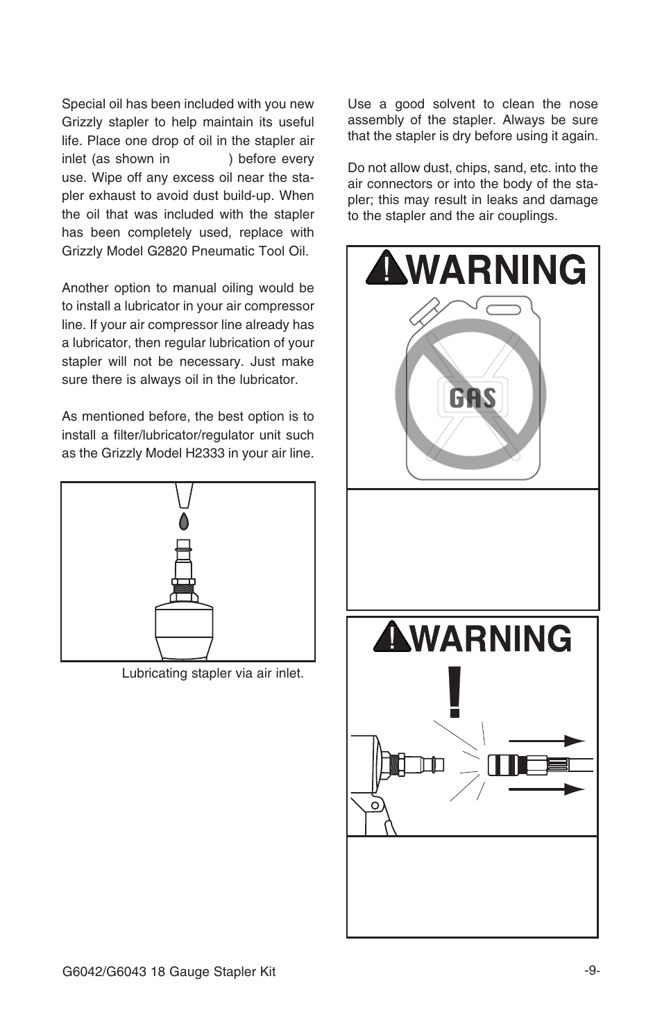 Cleaning stapler, Oiling stapler | Grizzly G6043 User Manual | Page 10 / 20