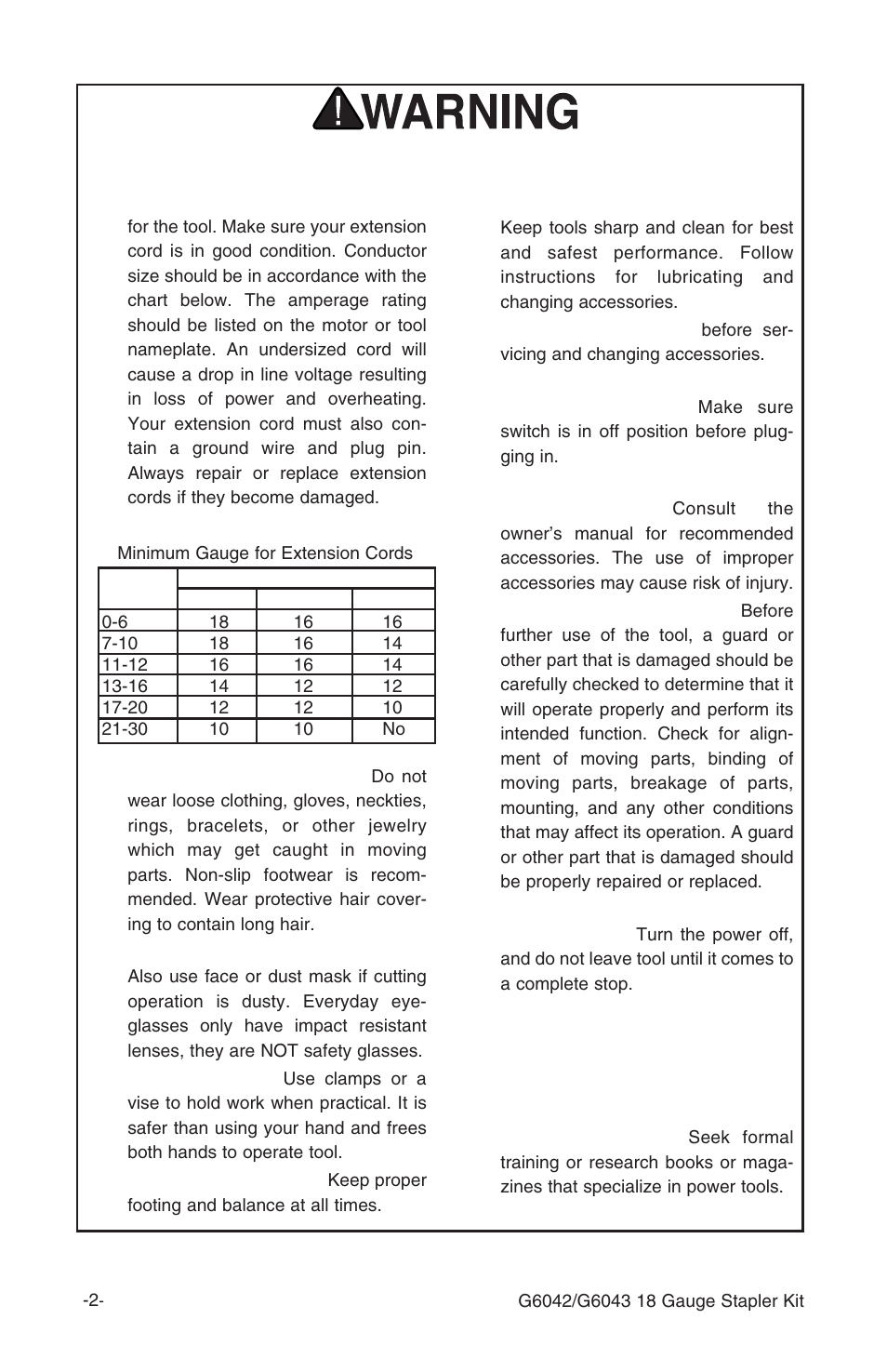 Safety instructions for power tools | Grizzly G6043 User Manual | Page 3 / 20