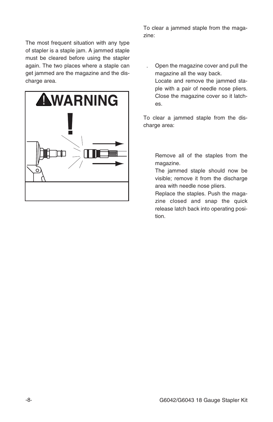 Clearing jammed staples | Grizzly G6043 User Manual | Page 9 / 20