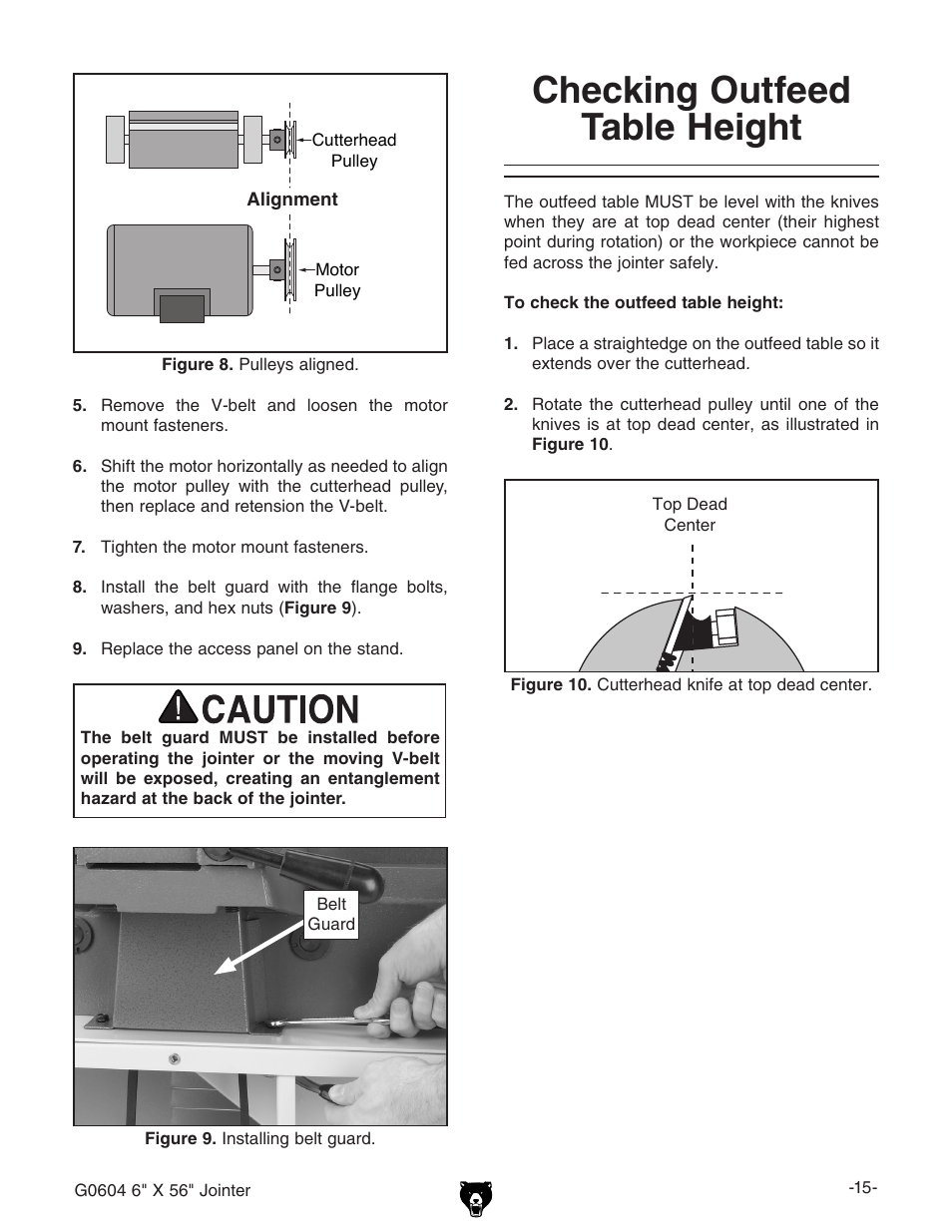 Checking outfeed table height | Grizzly G0604 User Manual | Page 17 / 56