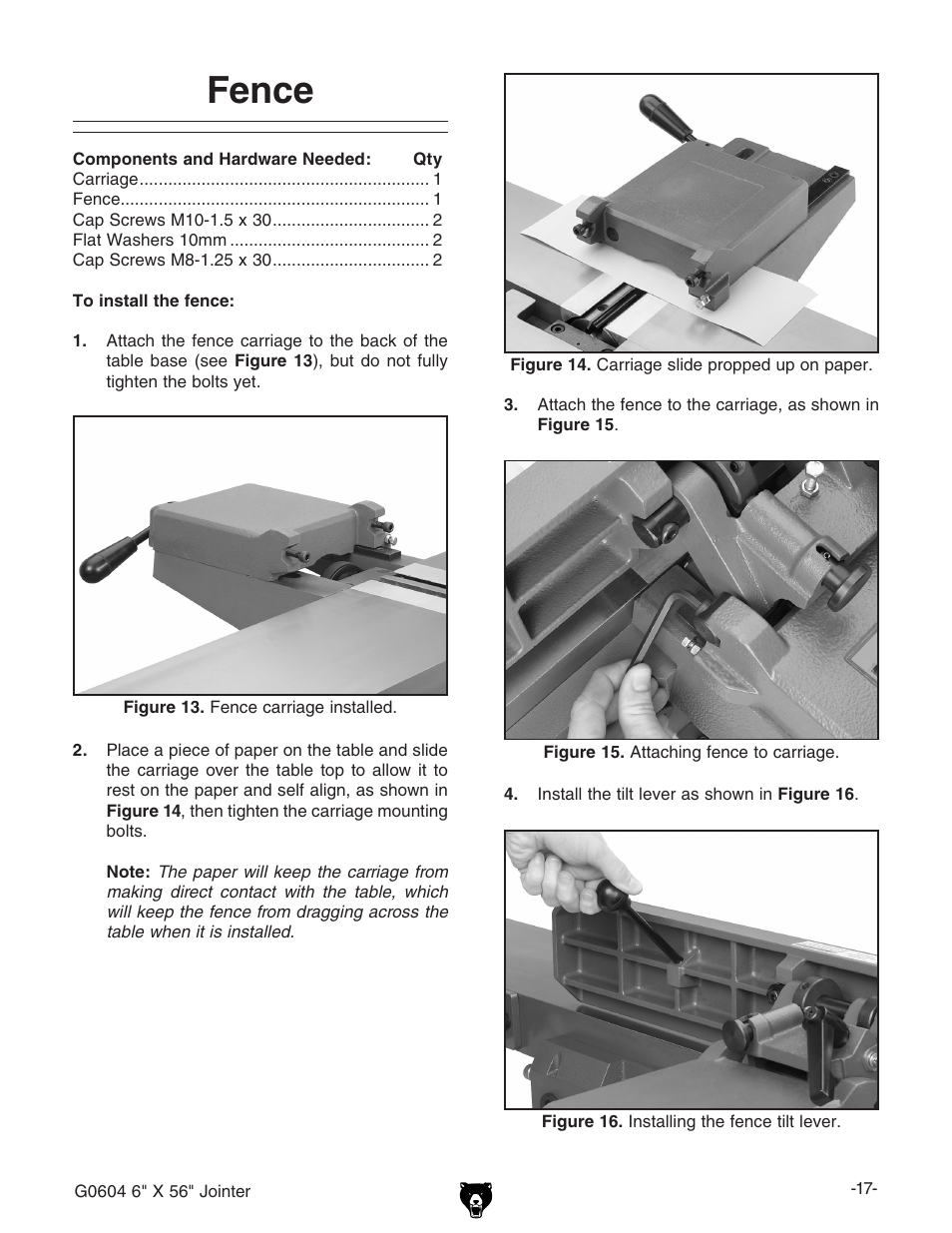 Fence | Grizzly G0604 User Manual | Page 19 / 56