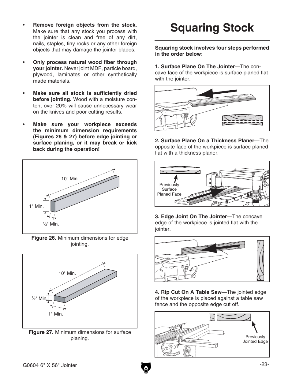 Squaring stock | Grizzly G0604 User Manual | Page 25 / 56