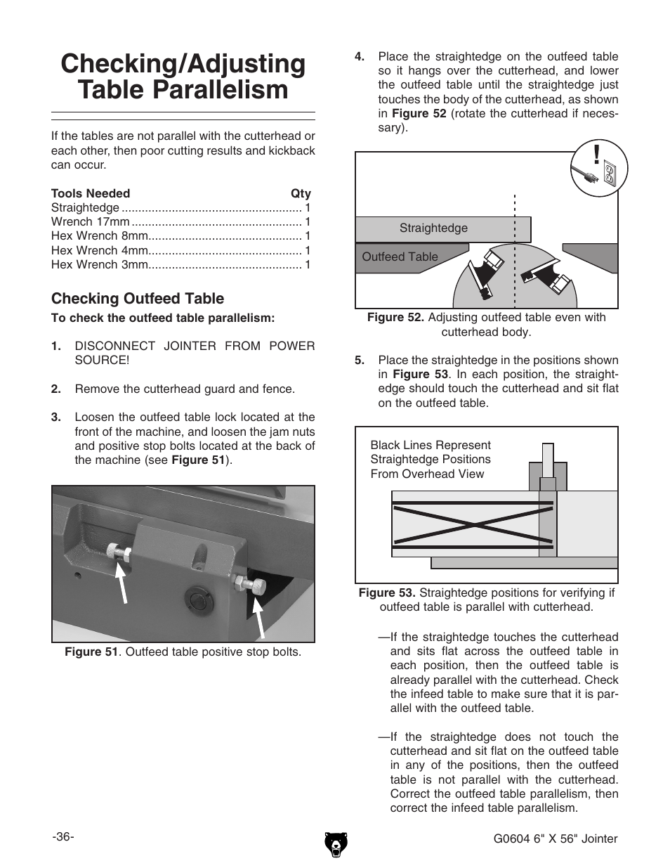Checking/adjusting table parallelism | Grizzly G0604 User Manual | Page 38 / 56