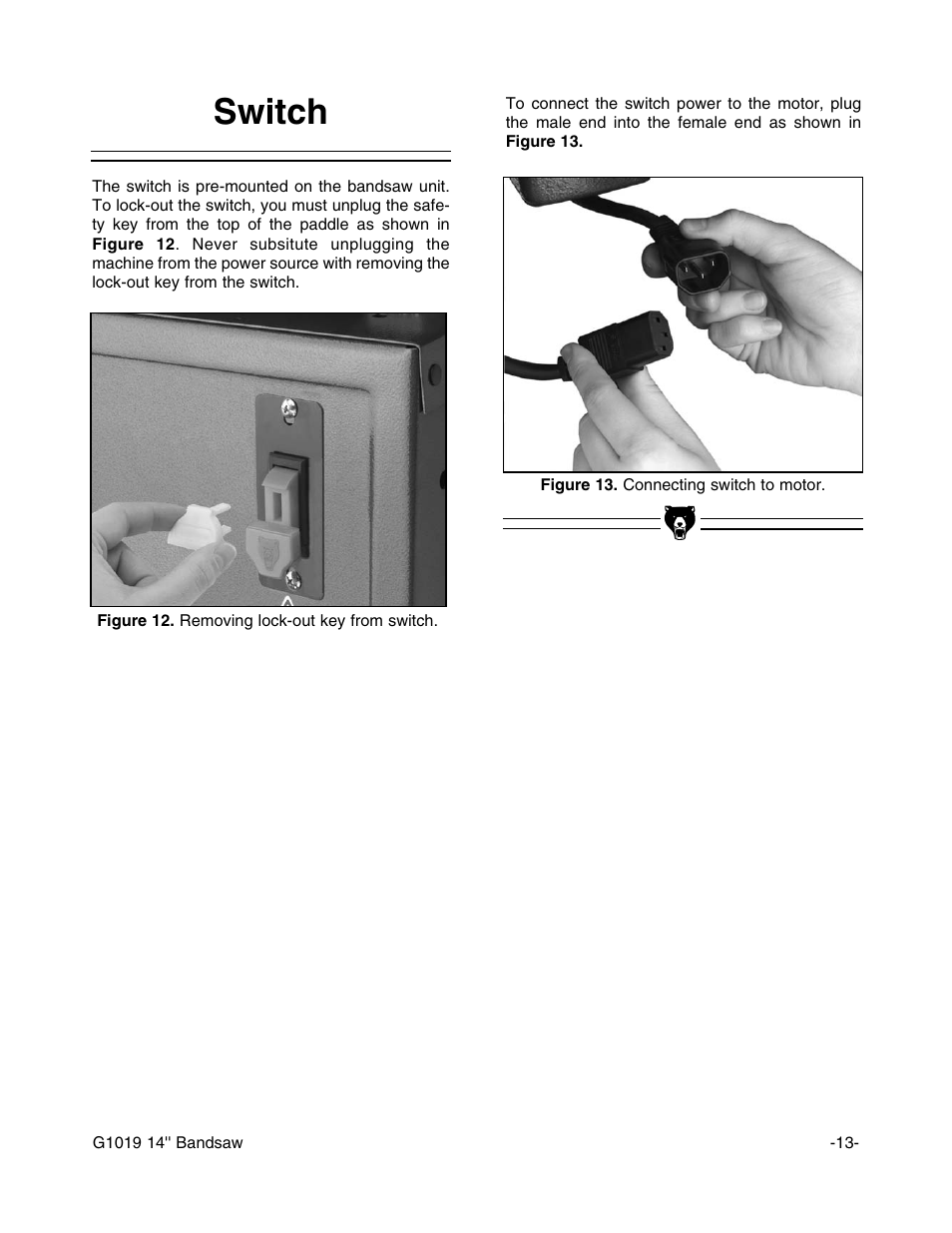 Switch | Grizzly G1019 User Manual | Page 15 / 48
