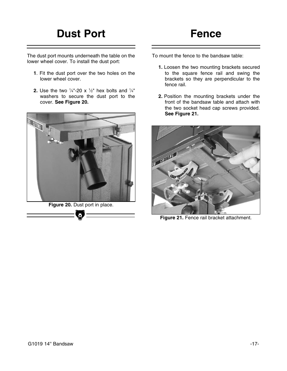 Fence, Dust port | Grizzly G1019 User Manual | Page 19 / 48