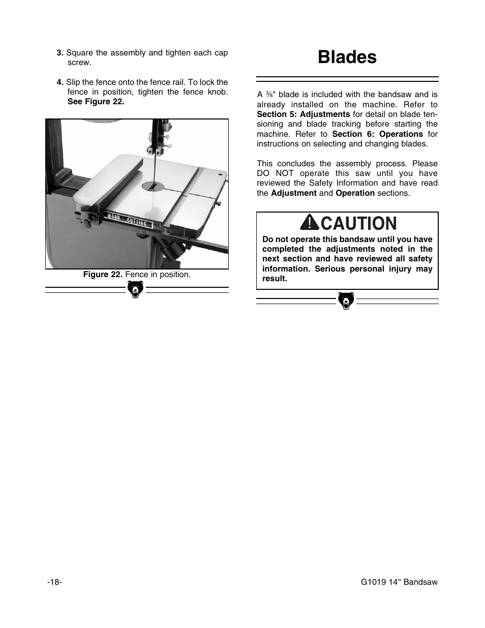Blades | Grizzly G1019 User Manual | Page 20 / 48