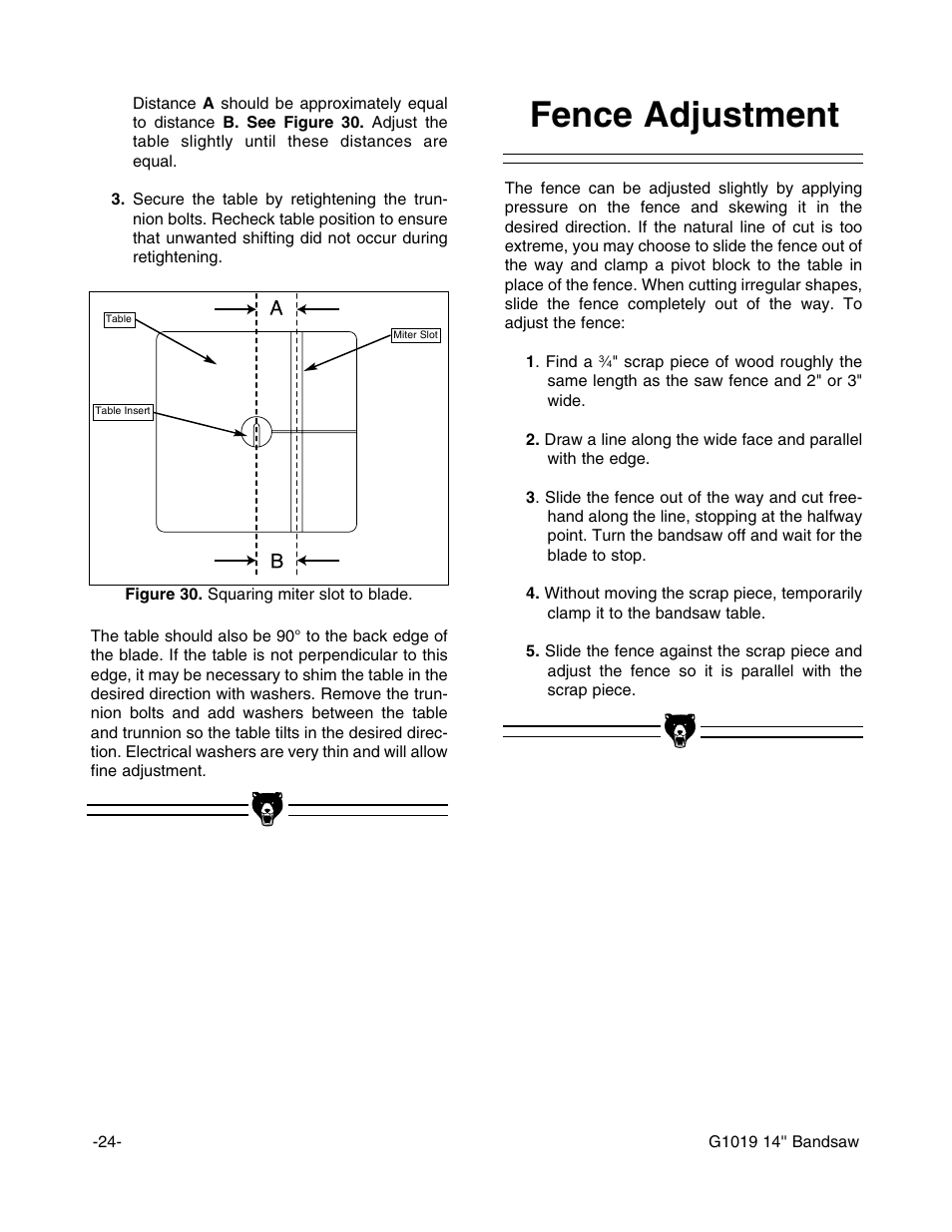 Fence adjustment | Grizzly G1019 User Manual | Page 26 / 48