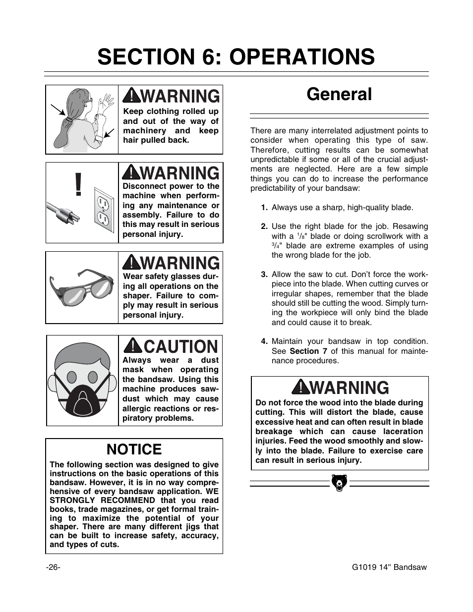 General, Notice | Grizzly G1019 User Manual | Page 28 / 48