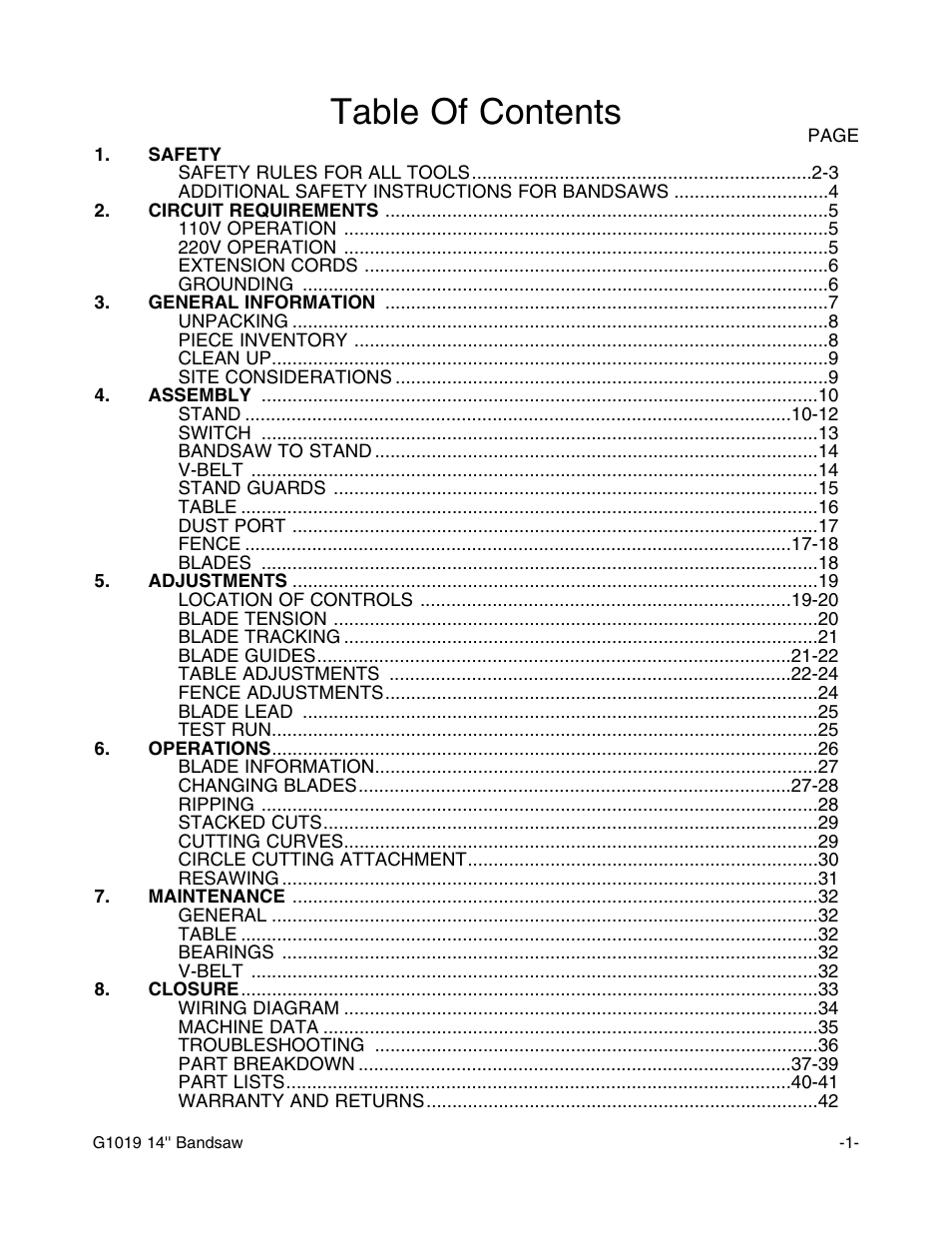 Grizzly G1019 User Manual | Page 3 / 48