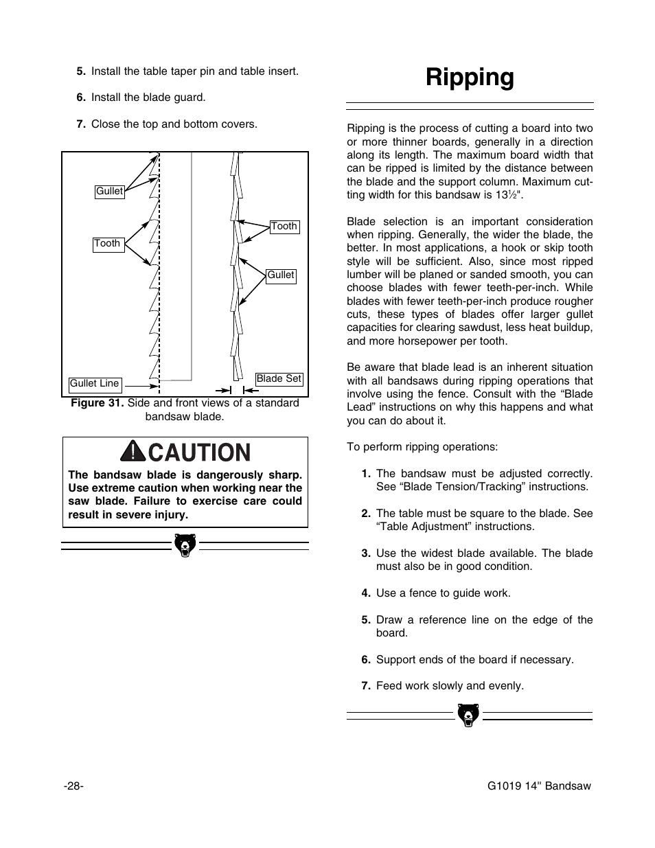 Ripping | Grizzly G1019 User Manual | Page 30 / 48