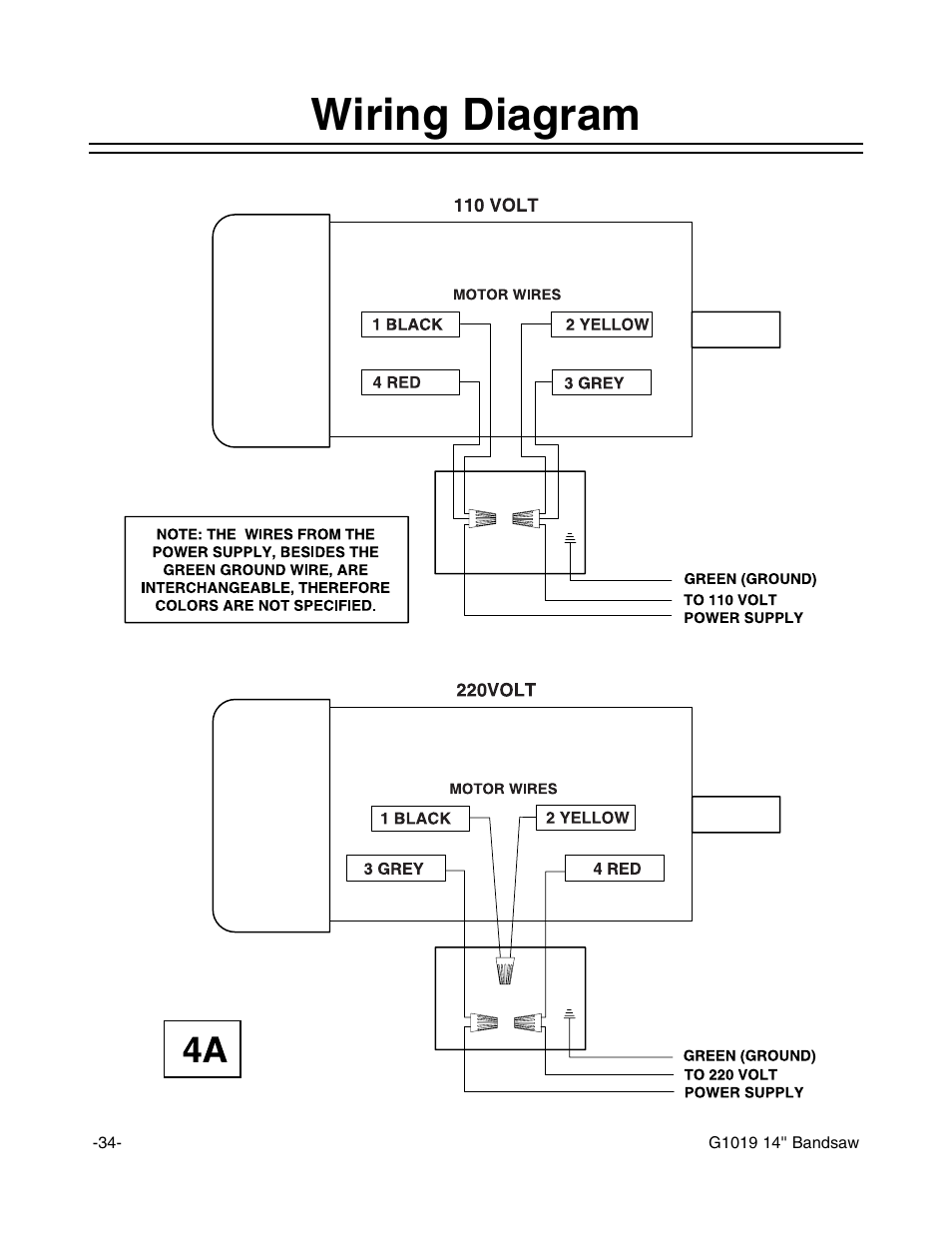 Wiring diagram | Grizzly G1019 User Manual | Page 36 / 48